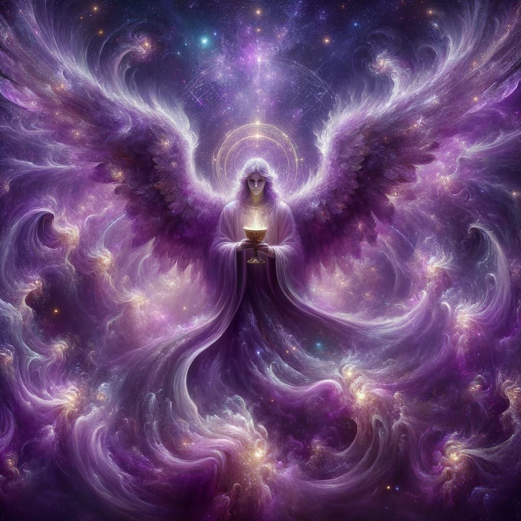 Archangel Zadkiel in Violet Nebula with Chalice