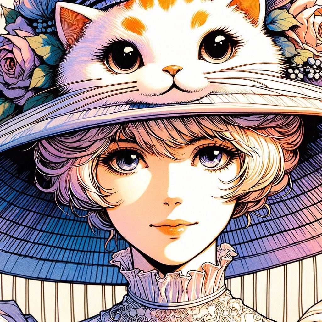 Edwardian Woman in Whimsical Manga Cat Hat