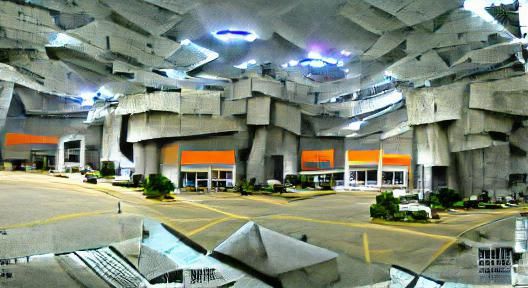 Futuristic Bright Office with Brutalist Architecture