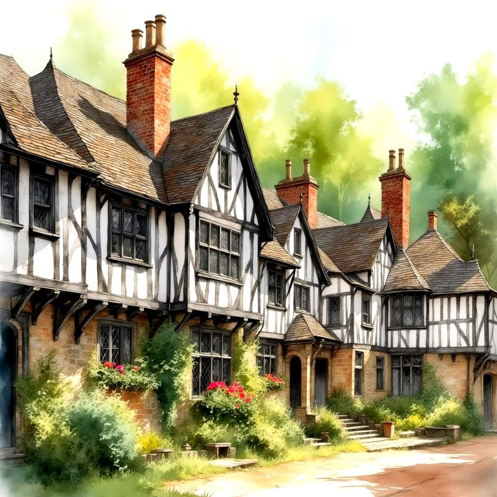 Ethereal Tudor Market Town Amidst Rolling Hilly Countryside