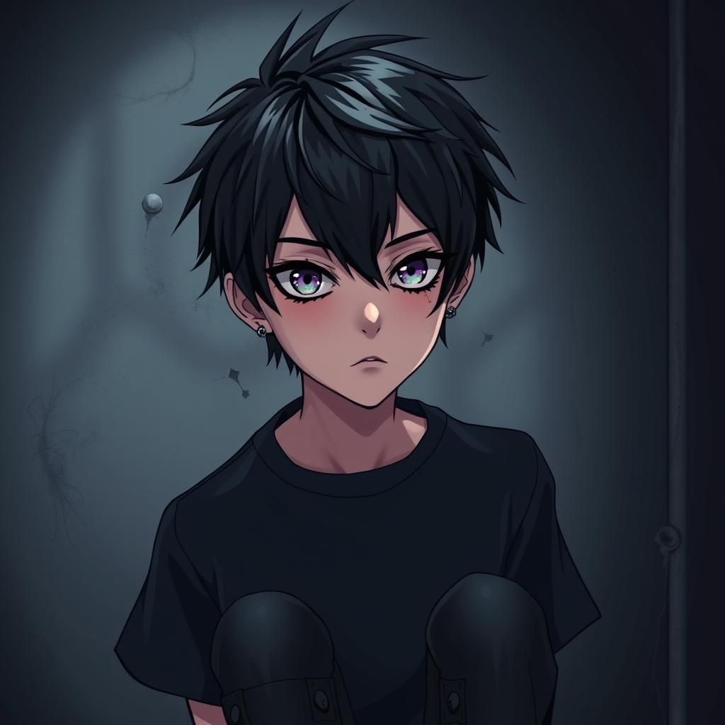 Black hair, boy, anime, cute , piercings, goth, emo