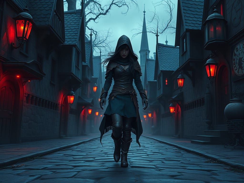 Mystical Thief Strolls Down a Haunting, Dreamlike Street