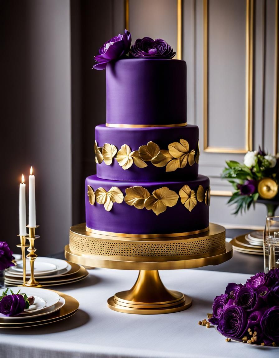 Purple and Gold Art Deco Wedding Cake