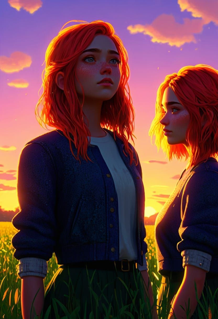 Girl in Field: Vibrant Pixel Art Portrait