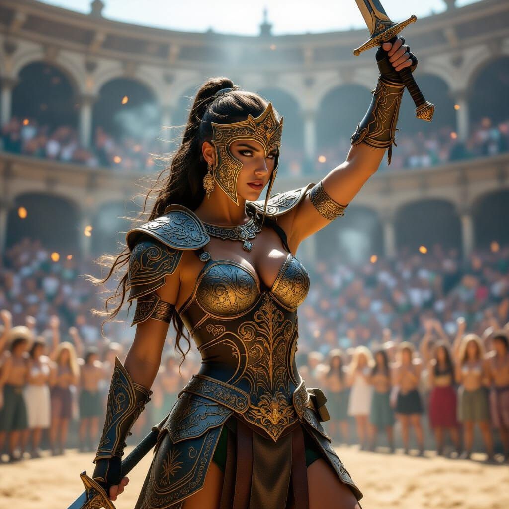Victorious Gladiator in Arena: Surreal Digital Art