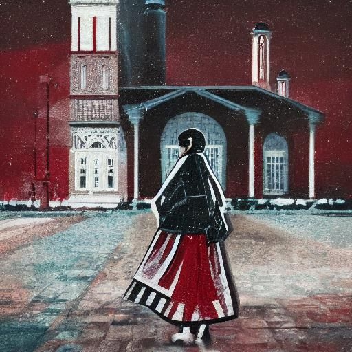 Surreal Woman in Gloomy Russian Cityscape