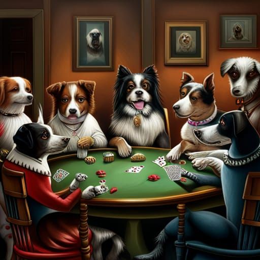 Dogs Playing Poker in Hyperrealistic Detail