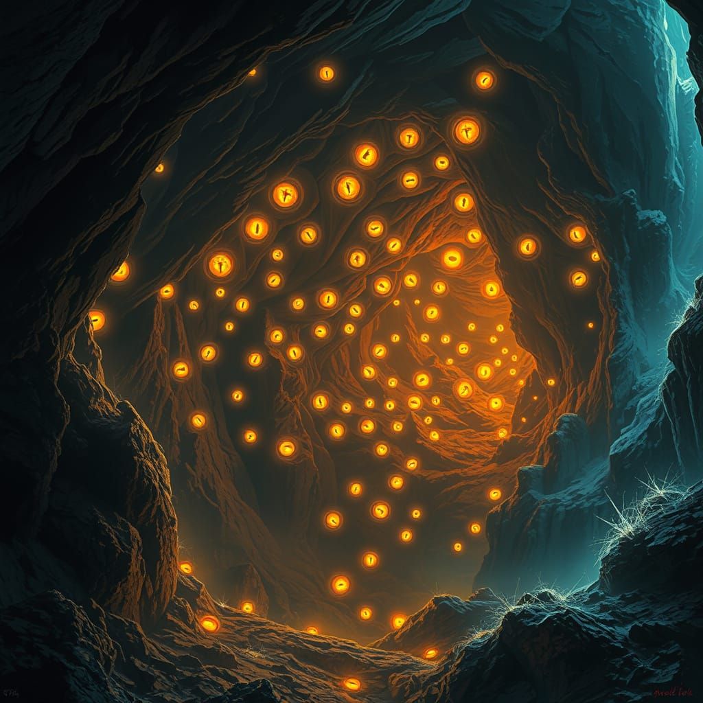 Glowing Eyes Illuminate a Subterranean Dreamscape