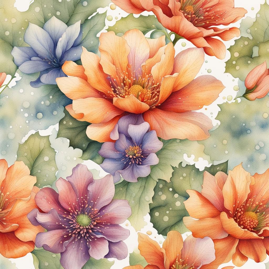 Botanical Illustration with Watercolor Wash and Pointillist ...