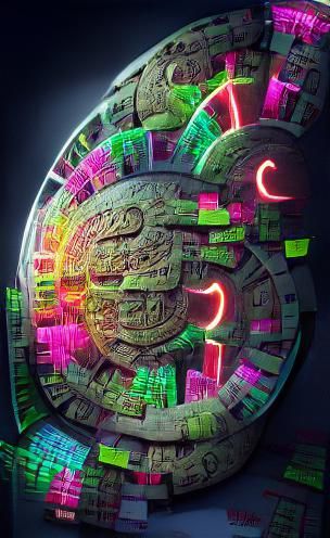 Futuristic Neon Mayan Calendar in 8K