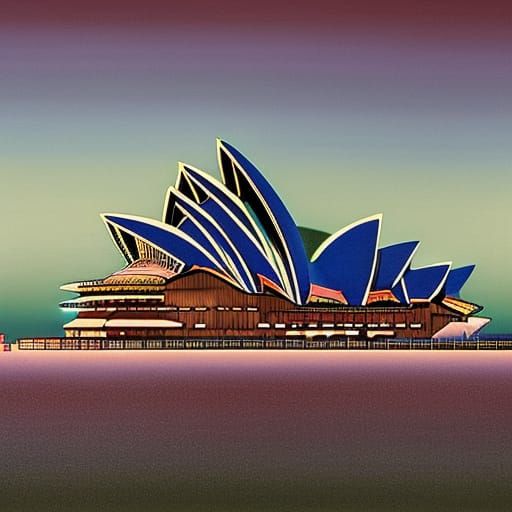 Sydney Opera House: Art Deco Ukiyo-e Composition