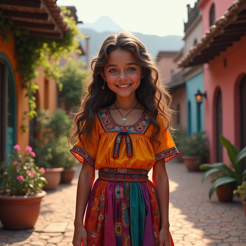 Kind Teen Girl in Mystical Mexican Town