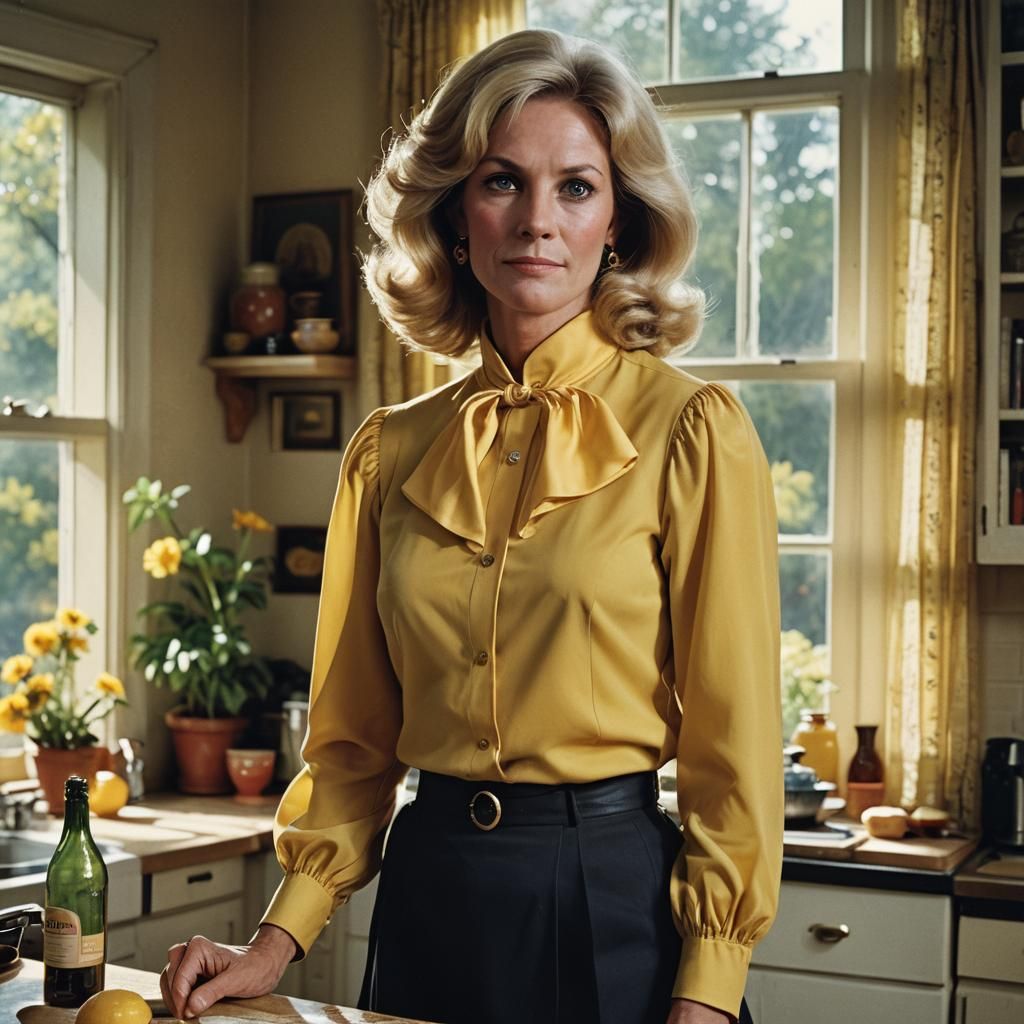 1970s Portrait of a Blonde Woman with Bishop Sleeves