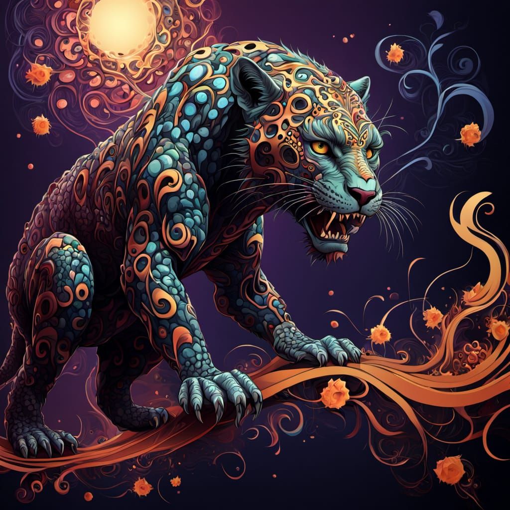 Demonic Zombie Leopard in Abstract Vector Style