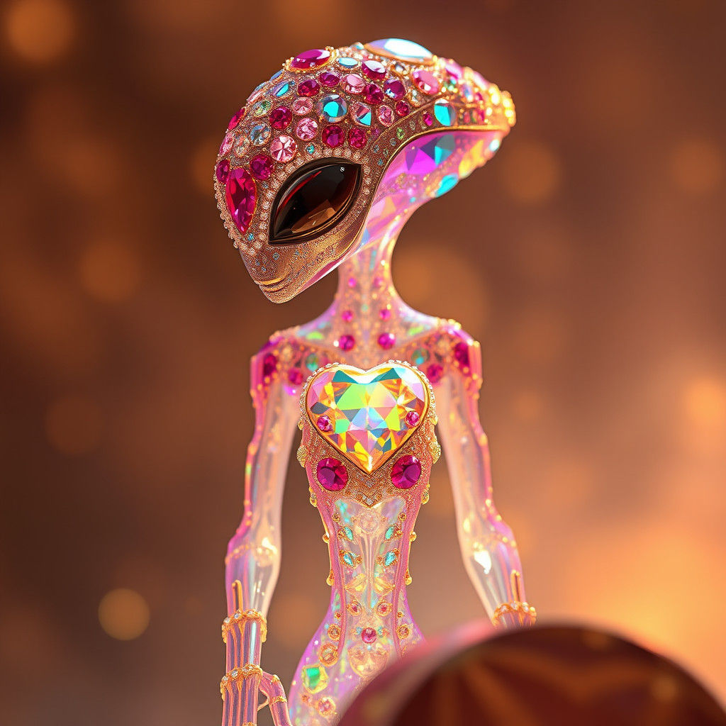 Iridescent Crystal Alien Entity Radiates Bioluminescent Glow