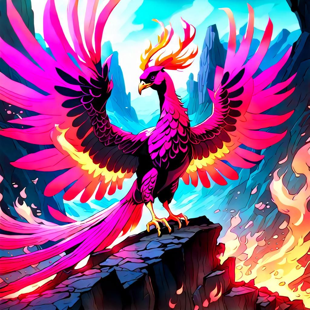 Hot Pink Phoenix in Flight: Fantasy Concept Art