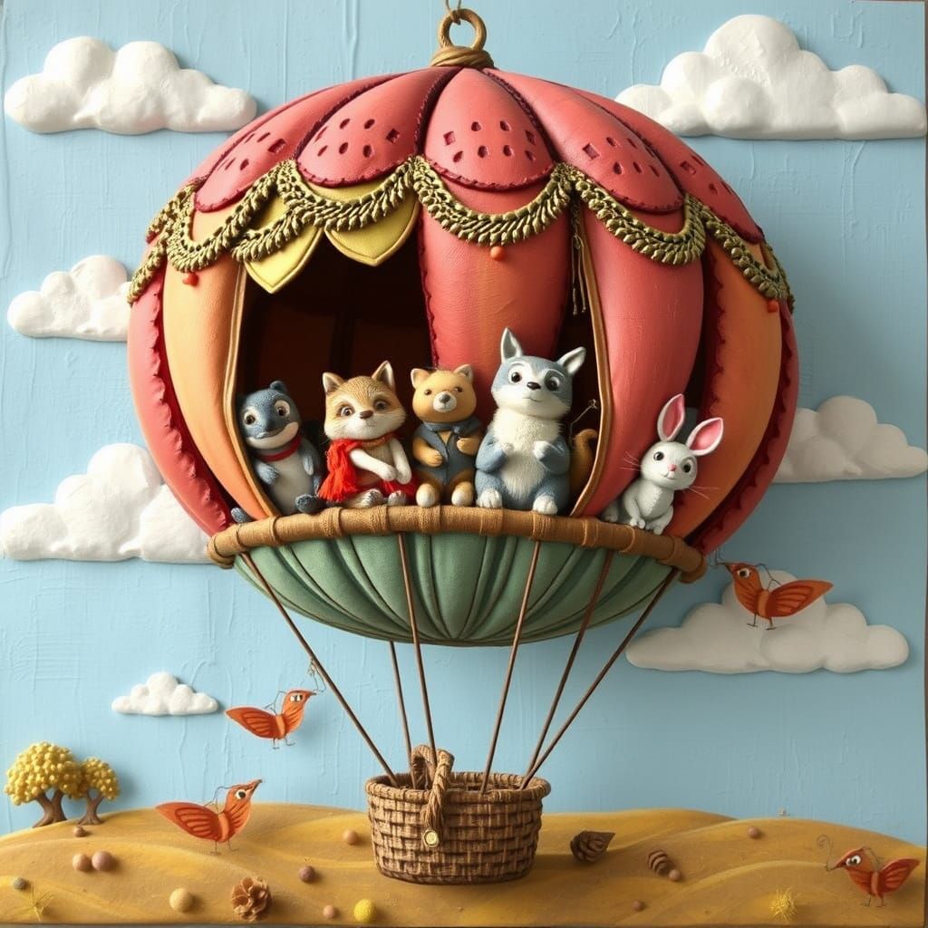 Woodland Creatures Launch in Hot Air Balloon