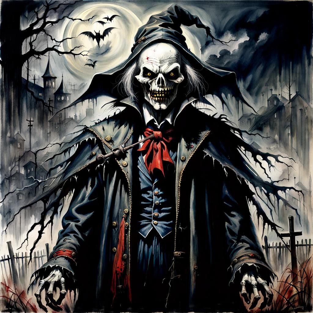 Menacing Vampire Scarecrow in Gammell Style