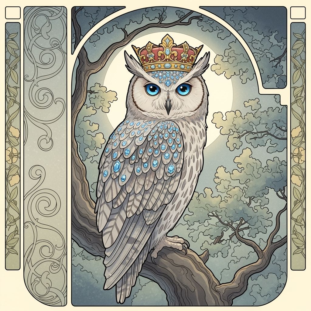 Crowned Owl in Art Nouveau Style