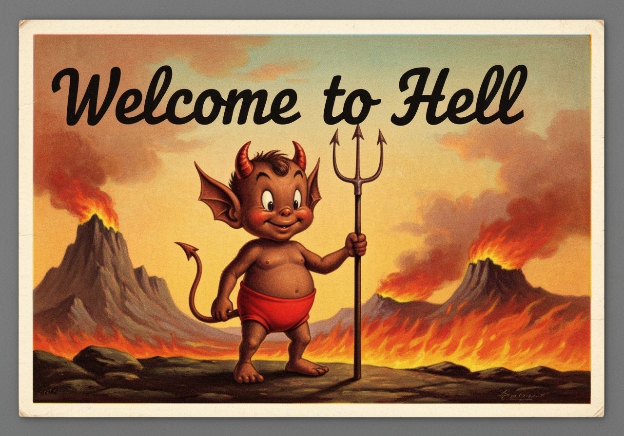 Hot Stuff the Little Devil Welcomes You to Hell in 1950s Pos...