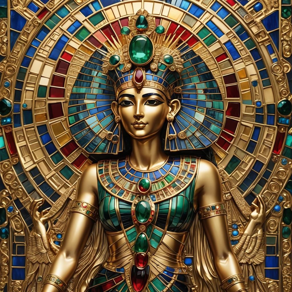 Isis Brooch with Precious Stones and Gold Texture