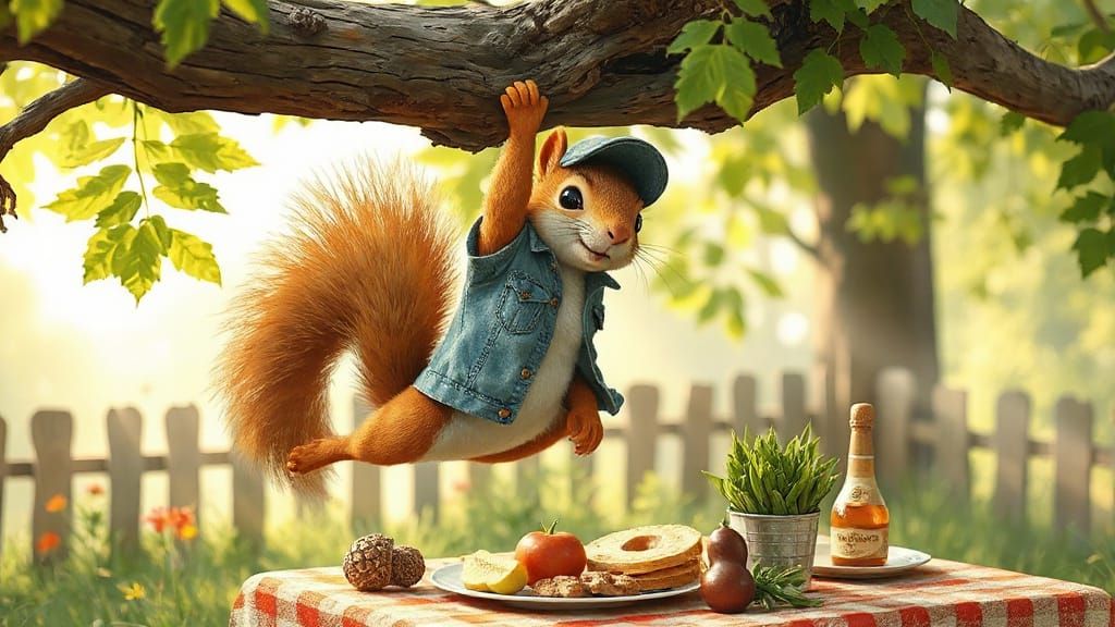 Whimsical Squirrel Steals Picnic Food in Potter & Miyazaki S...