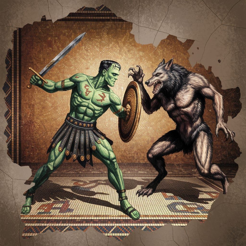 Frankenstein’s monster vs the Werewolf Roman style 1