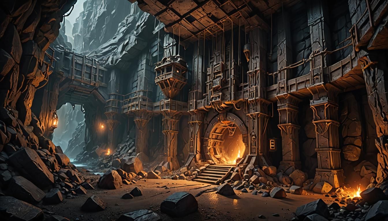 Dwarven Mine: Detailed Matte Painting in 8k