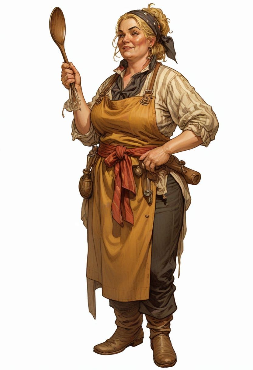 Matronly Pirate Cook with Wooden Spoon, 18th Century