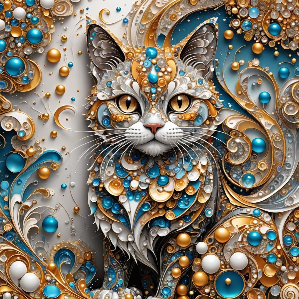 Colorful Cat Dessert with Fractal and Zentangle Elements