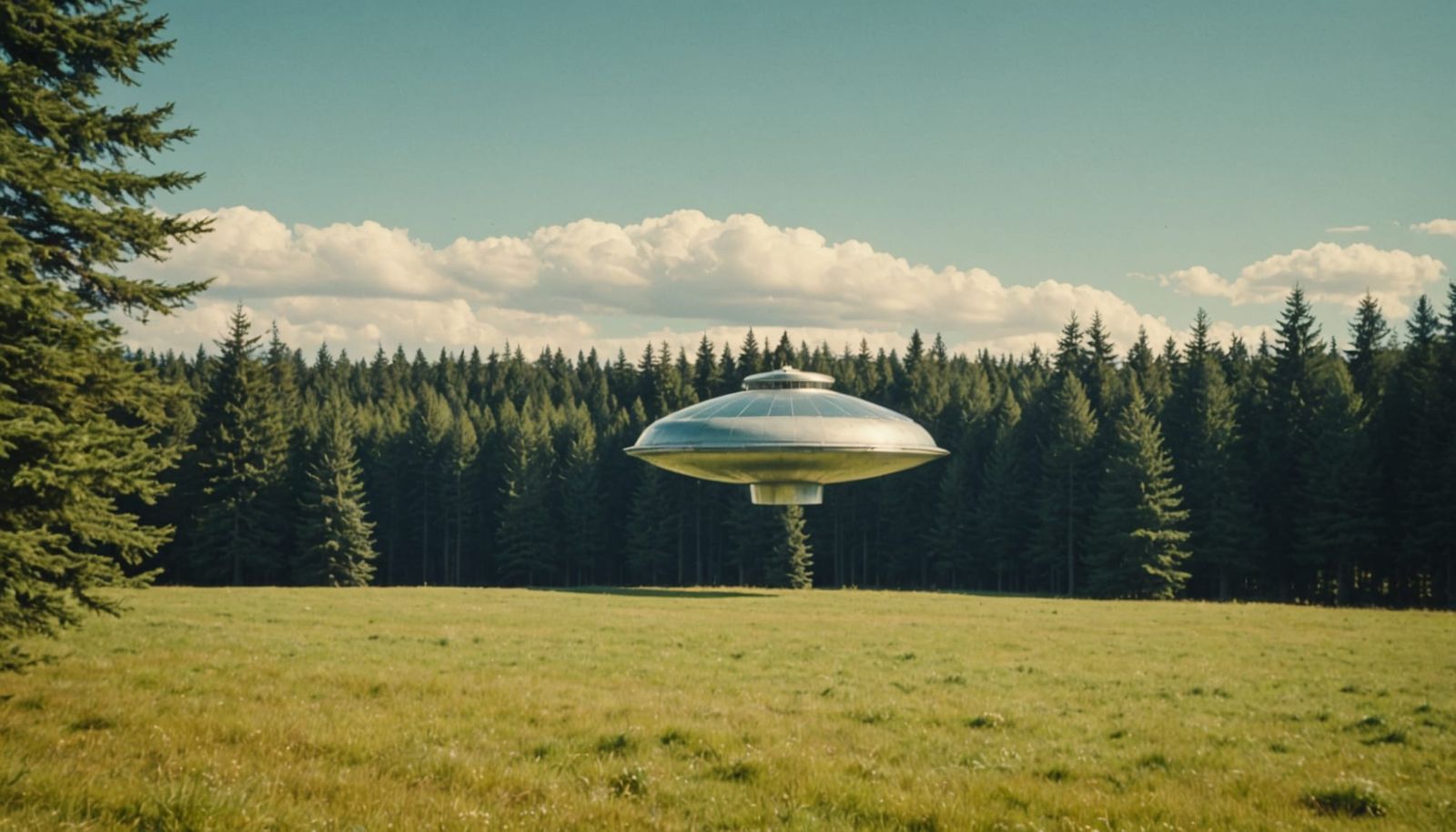 Beamship Over Swiss Meadow in 1970s Photo Style