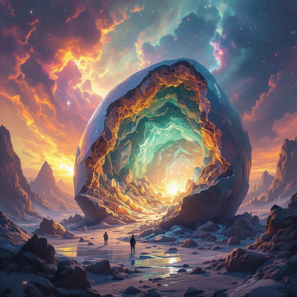 Geode Planets in Nebula with Crystal Caves