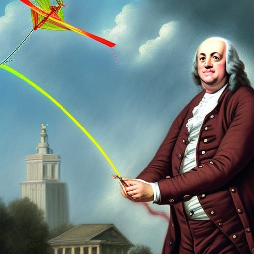 Benjamin Franklin Lightning Kite: Hyperrealistic Splash Art