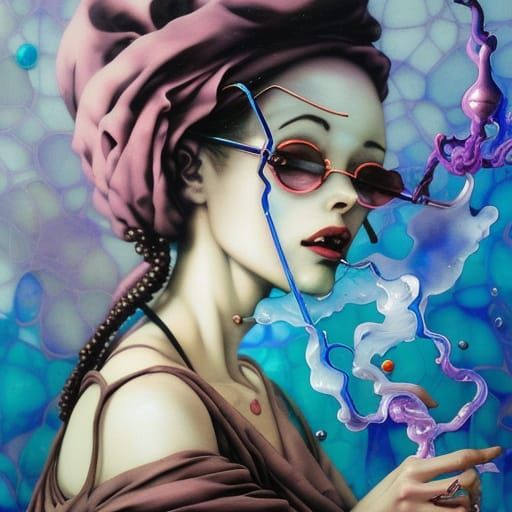 Vaporwave Babushka Portrait with Shattered Glass Effect