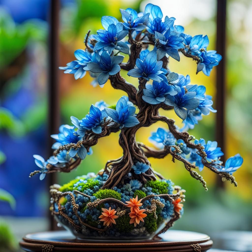 Ornate Bonsai Terrarium with Summer Flowers