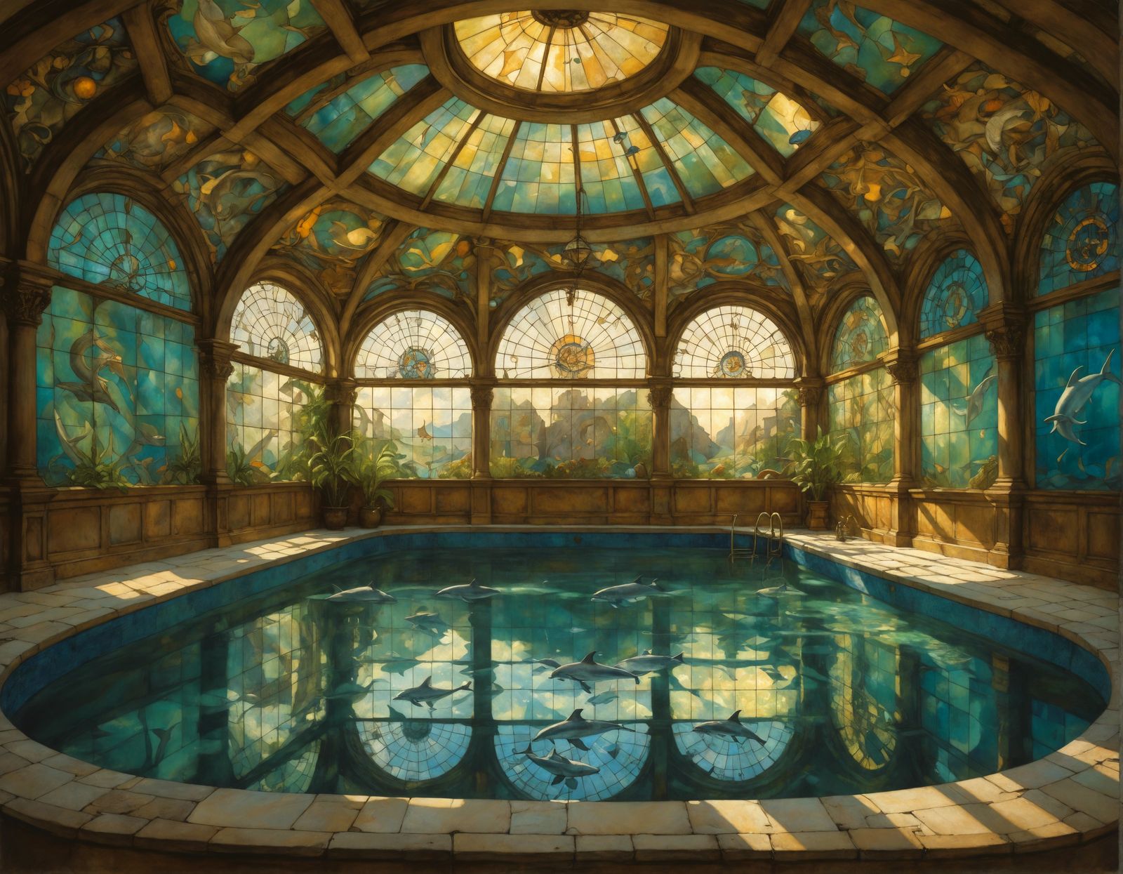 Antique Swimming Pool with Stained Glass