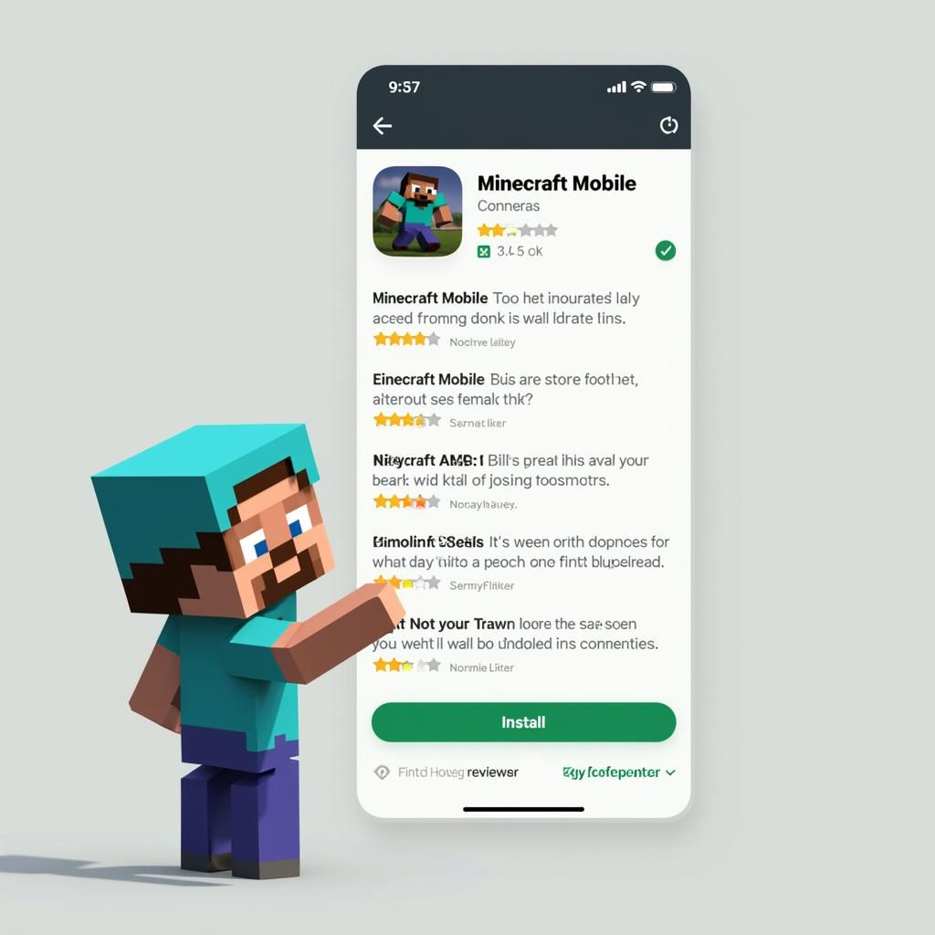 Minecraft Mobile App Installation Page with Steve