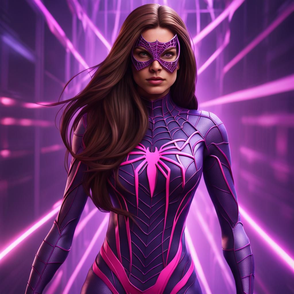 Detailed Spiderwoman in Purple Suit, Fantasy Art