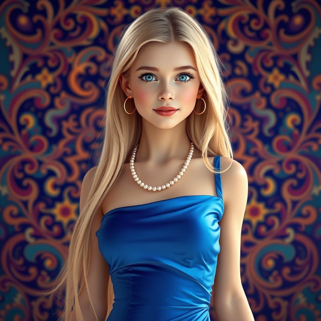Innocent Blond Woman in Vibrant Fantasy Setting