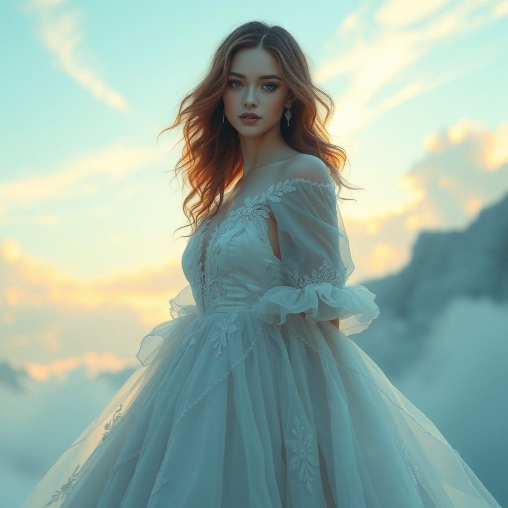Ethereal Princess in Whimsical, High-Fashion Wonderland