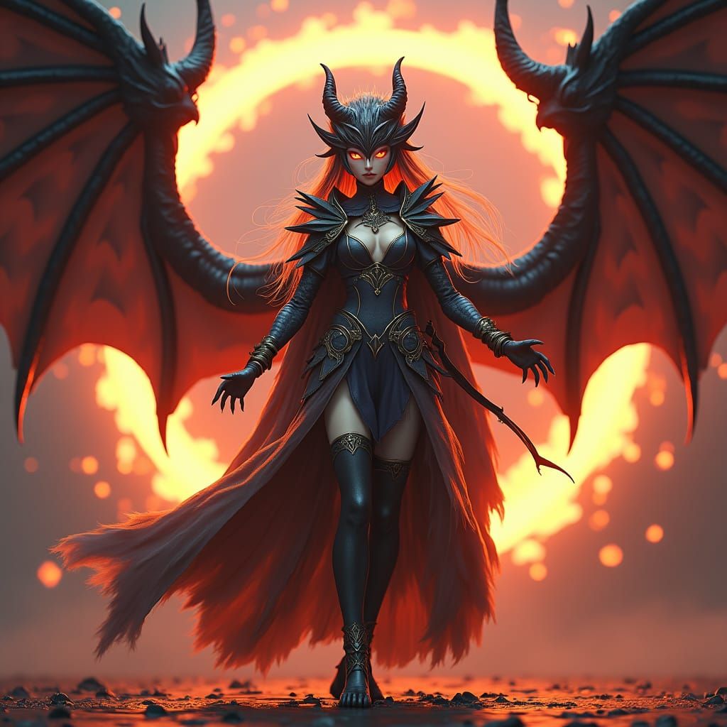 Wolf Demon Girl Hybrid with Dragon Wings