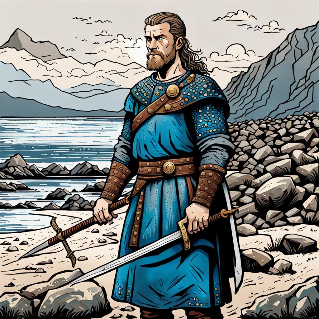 Viking Ragnar Lodbrok Iconographic Painting on Stony Beach