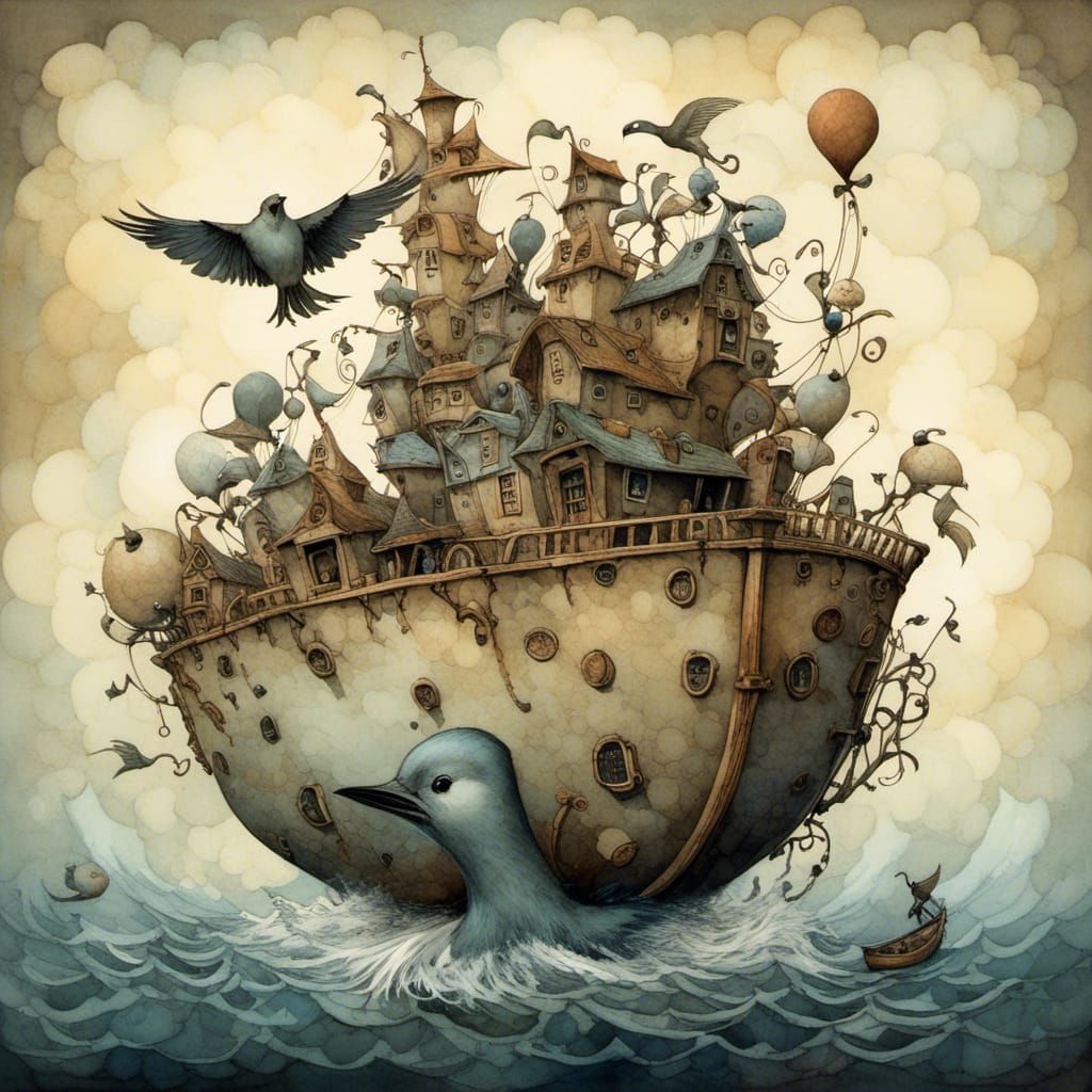 Surreal Seascape in Watercolor Style