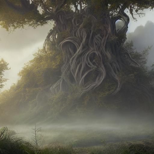 Raven Tree Perched in Mystical Fantasy Art