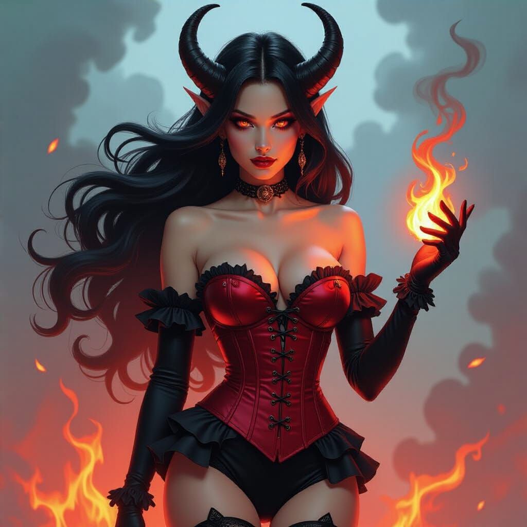 Tiefling in Flames: Futuristic Digital Art