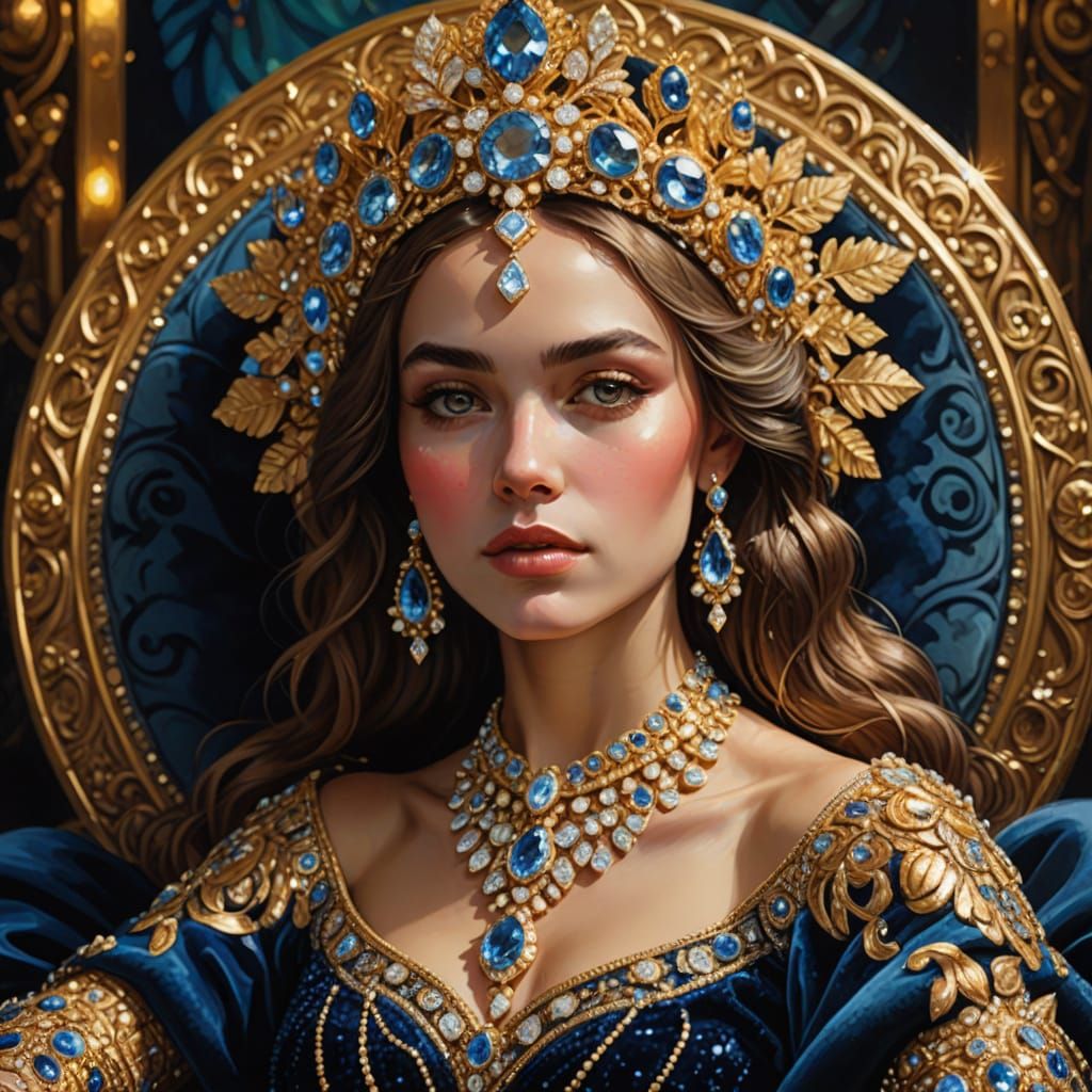 Regal Woman Adorned in Opulent Diamond Jewelry