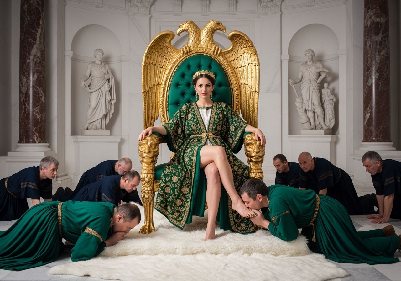 Regal Roman Empress on Emerald Throne
