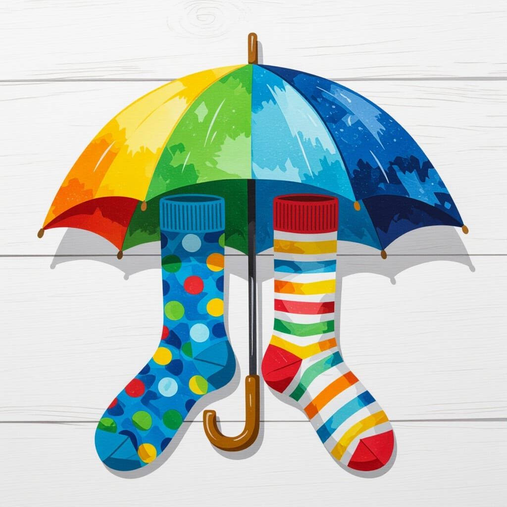 Socks Form Umbrella with Gouache Texture