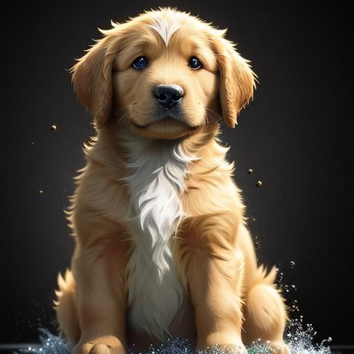 Hyperrealistic Golden Retriever Puppy in Splash Art Style