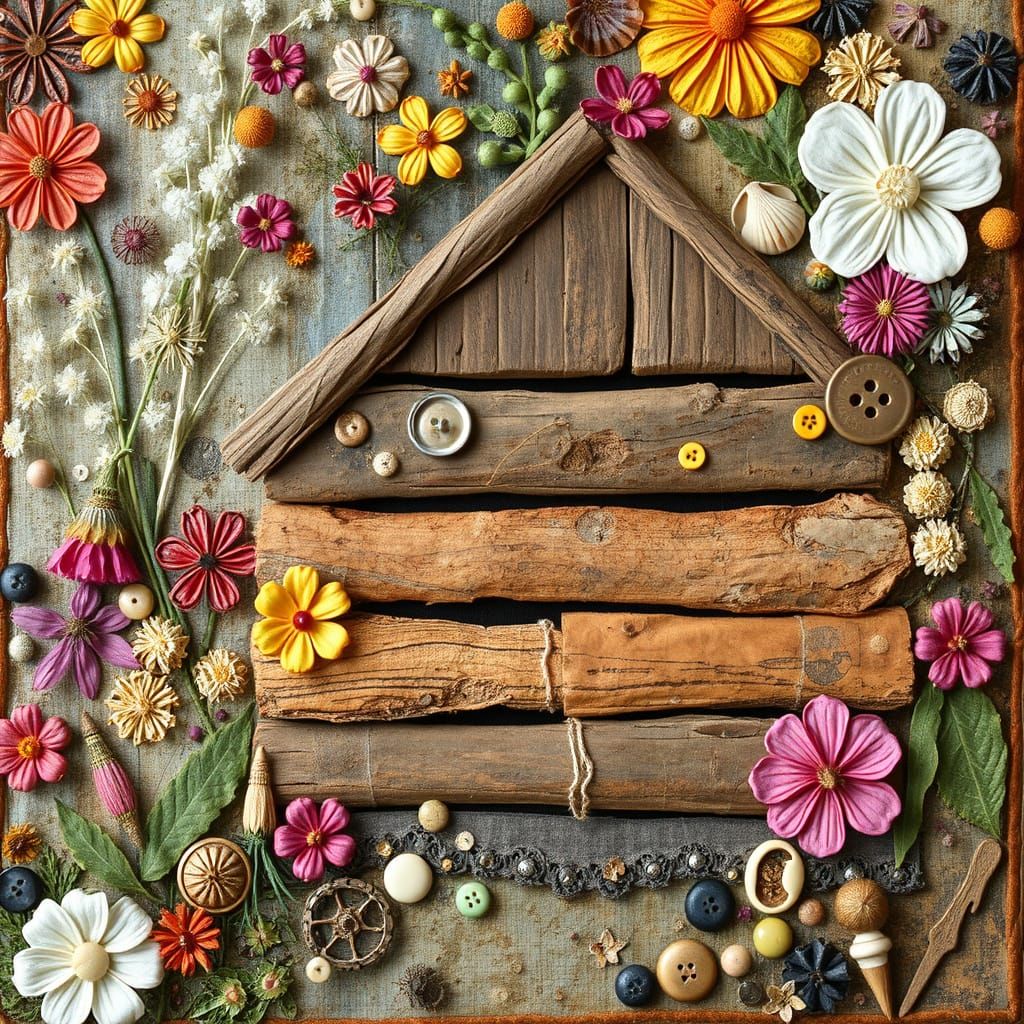 Steampunk Log Cabin Quilt in Vibrant Mixed Media